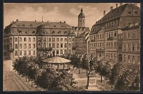 Künstler-AK Mainz, Schillerplatz mit Denkmal