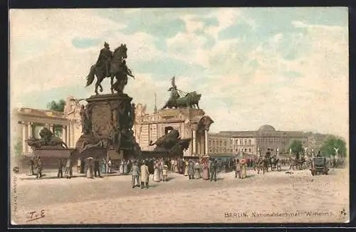 Künstler-AK Themistokles von Eckenbrecher: Berlin, Leute vor dem Nationaldenkmal Wilhelm I.