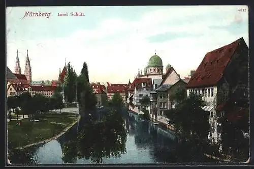 AK Nürnberg, Insel Schütt mit Synagoge und Häusern