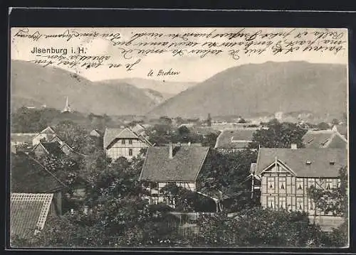 AK Ilsenburg i. H., Teilansicht mit Bergen