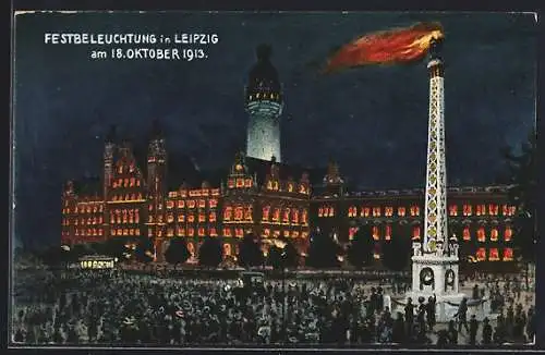 Künstler-AK Leipzig, Weihe des Völkerschlachtdenkmals 1913, Festbeleuchtung