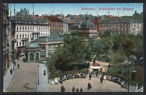 AK Wiesbaden, Kochbrunnen mit Anlagen