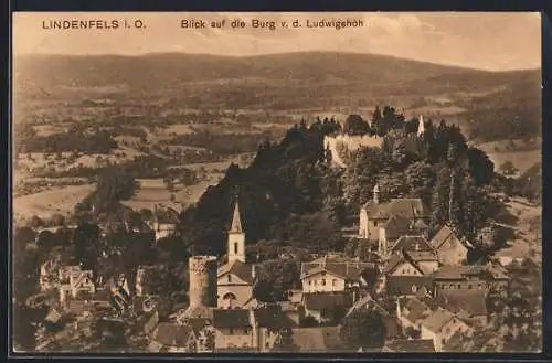 AK Lindenfels i. O., Blick auf die Burg von der Ludwigshöh