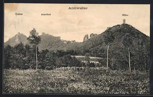 AK Annweiler, Ortspartie mit Trifels, Annebos und Münz