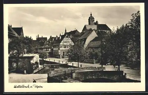 AK Dettelbach a. Main, kleine Brücke und Blick zur Kirche