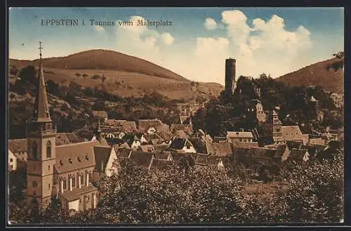 AK Eppstein i. Taunus, Teilansicht mit Kirche vom Malerplatz aus