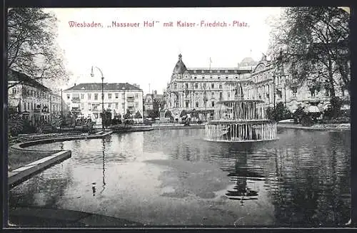 AK Wiesbaden, Hotel Nassauer Hof mit Kaiser-Friedrich-Platz