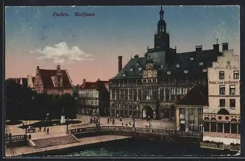 AK Emden, Teilansicht mit Rathaus und Hotel