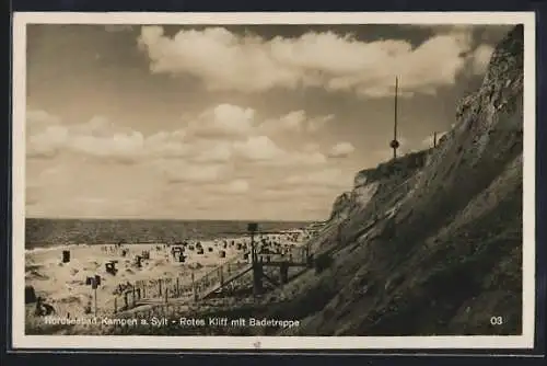 AK Kampen a. Sylt, Nordseebad, Rotes Kliff mit Badetreppe