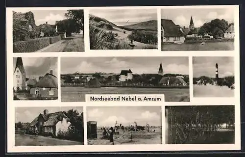 AK Nebel a. Amrum, Nordseebad, Kirche, Leuchtturm, Strassenpartie