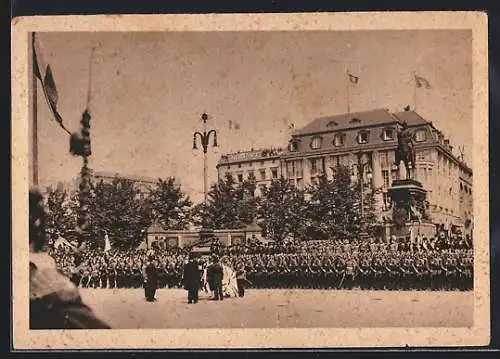 AK Hamburg, Übergabe von Fahnenbändern an das Inf.-Regt. Hamburg Nr. 76 auf dem Rathausmarkt am 8. Juni 1912