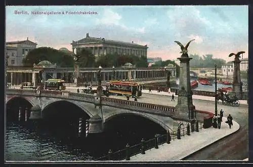 AK Berlin, Nationalgalerie, Strassenbahn auf der Friedrichsbrücke