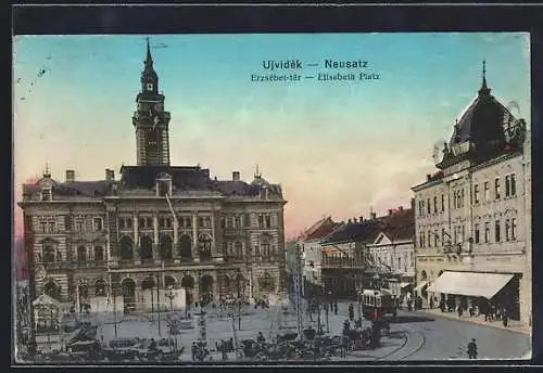 AK Ujvidék, Strassenbahn auf dem Franz Josef Platz