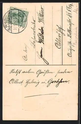 AK Geburtstagsgruss, Holländisches Mädchen und eine Sektflasche mit Windmühlenflügeln