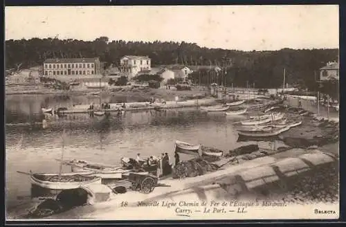 AK Carry, Le Port avec bateaux et nouvelle ligne de chemin de fer de l`Estaque à Miramas