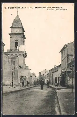 AK Fontvieille, Horloge et Rue Principale