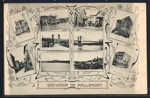 AK Mallemort, Souvenir avec vues diverses de la ville et ponts emblématiques