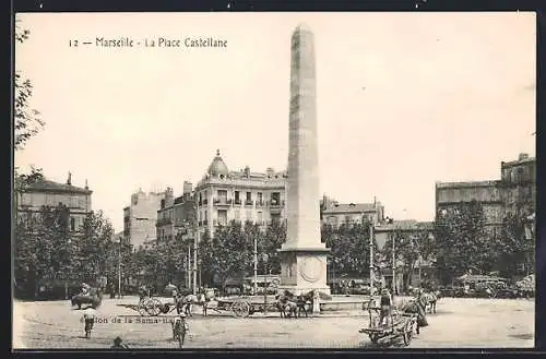 AK Marseille, La Place Castellane avec obélisque et calèches