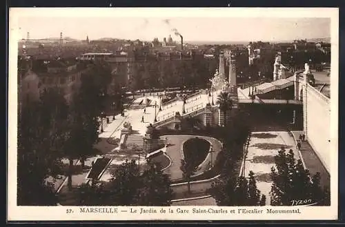 AK Marseille, Le Jardin de la Gare Saint-Charles et l`Escalier Monumental