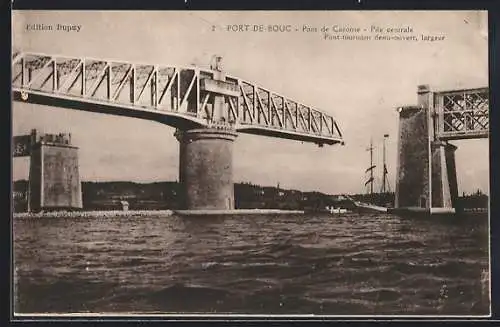 AK Port-de-Bouc, Pont de Caronte, Pile centrale, pont-tournant demi-ouvert, largeur