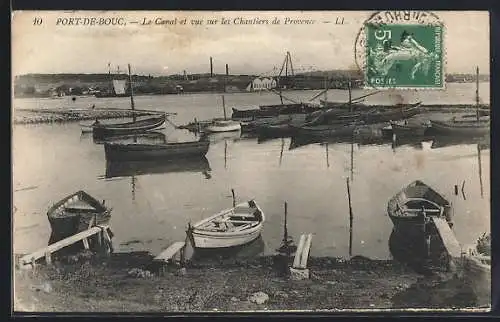 AK Port-de-Bouc, Le Canal et vue sur les Chantiers de Provence