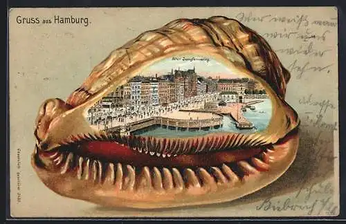 Lithographie Hamburg-Neustadt, Alter Jungfernstieg in einer Schnecke