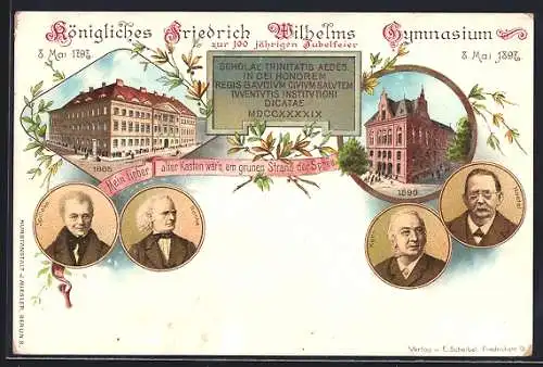 Lithographie Berlin-Kreuzberg, Festpostkarte des Königlichen Friedrich-Wilhelms-Gymnasium 1897, Kochstrasse