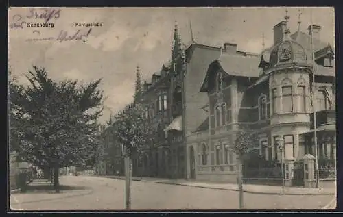 AK Rendsburg, Königstrasse mit prächtigen Häusern