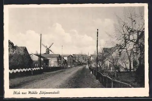 AK Lütjenwestedt, Strassenpartie mit Blick zur Mühle