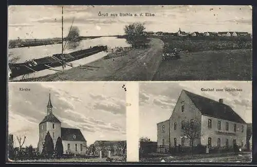 AK Stehla a. d. Elbe, Gasthof zum Schiffchen, Kirche