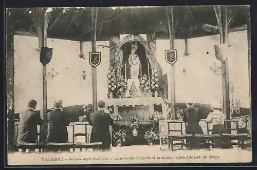 AK Villedieu, La nouvelle chapelle et la statue de Saint Joseph du Chêne