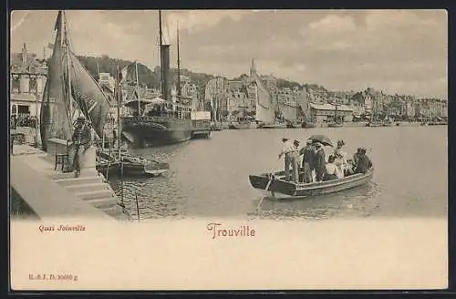 AK Trouville, Quai Joinville avec bateaux et passagers en barque