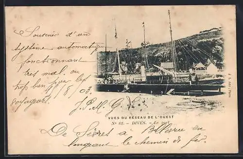 AK Dives, Vues du réseau de l`Ouest avec bateaux et quai