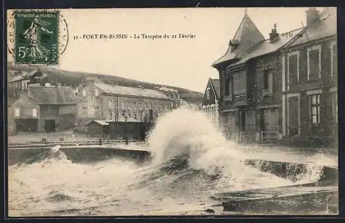 AK Port-en-Bessin, La Tempête du 21 Février