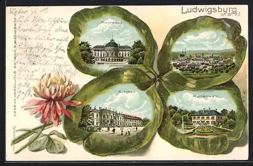 Passepartout-Lithographie Ludwigsburg / Württemberg, Monrepos, Schloss, Marienwahl im Kleeblatt