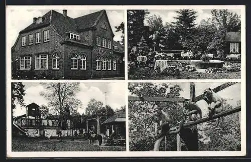 AK Bockhorn / O., Gasthaus Grüner Wald am Urwald mit Kegelbahn und Affenzwinger