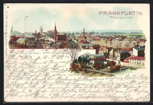 Lithographie Frankfurt / Oder, Blick über den Ort