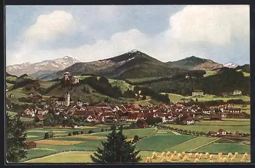 AK Neumarkt, Panorama mit Gebirge und Kirche