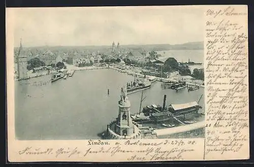 AK Lindau / Bodensee, Hafen mit Stadtansicht aus der Vogelschau