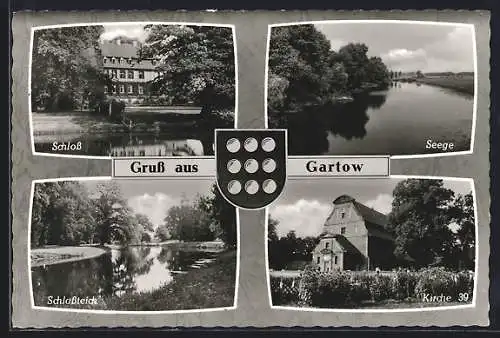 AK Gartow / Elbe, Seege, Schloss u. Schlossteich, Wappen