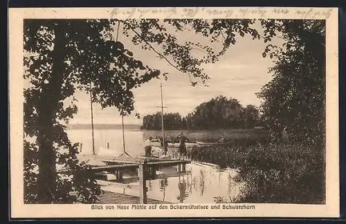 AK Neue Mühle /Scharmützelsee, Blick über den See und auf Schwarzhorn