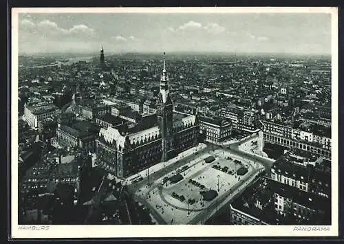 AK Hamburg, Rathaus im Stadtbild, Fliegeraufnahme