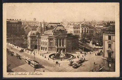 AK Wien, Deutsches Volkstheater, Strassenbahn