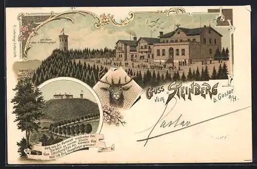 Lithographie Steinberg / Goslar, Gasthaus & Aussichtsturm