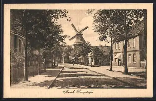 AK Aurich / Ostfriesland, Georgstrasse mit Windmühle