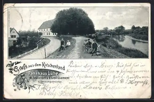 AK Lühe / Steinkirchen, Fährhaus, A. Steinhoff`s Etablissement, Landungsbrücken, Deich