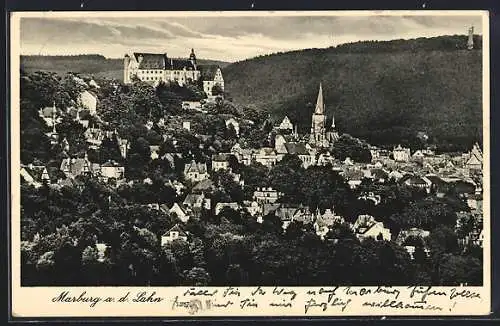 AK Marburg a. d. Lahn, Teilansicht mit Schloss