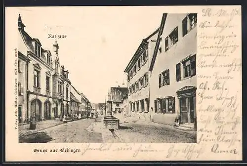 AK Geisingen / Baden, Hauptstrasse mit Rathaus