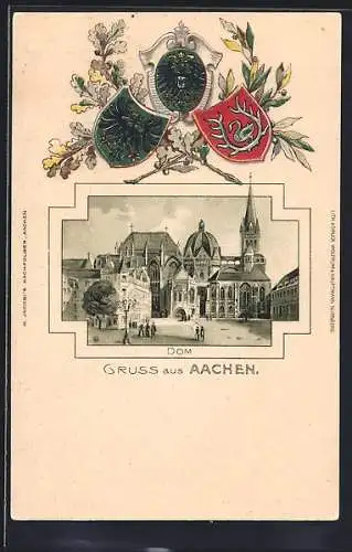 Passepartout-Lithographie Aachen, Dom, Wappen