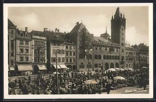 AK Basel / Bâle, Le marché, Marktplatz mit Marktständen